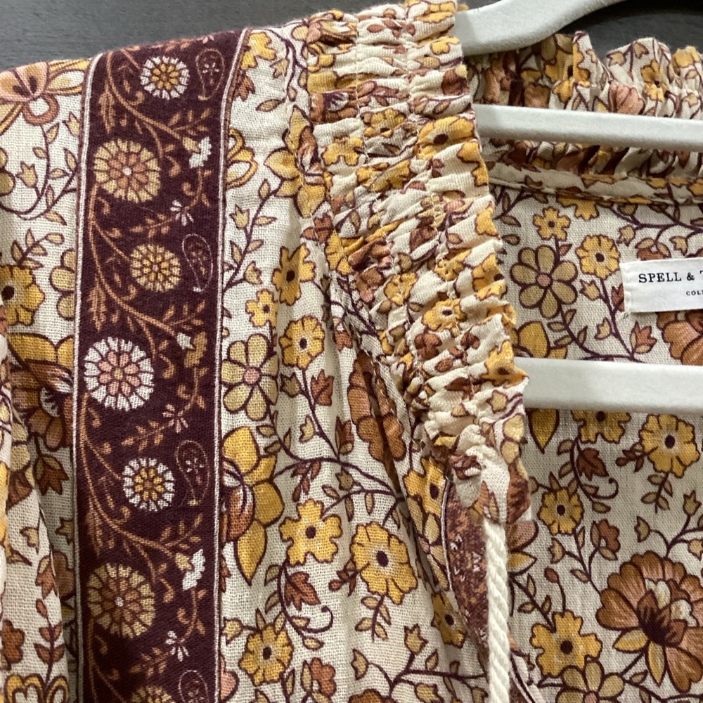 SPELL and the Gypsy Sundown Mini Dress in Spice Print Dress in Yellow and Brown - Picture 6 of 11